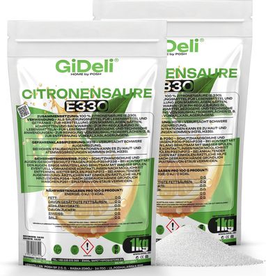 Zitronensäure 2kg Entkalker Citric Acid Lebensmittelqualität E330 Vegan GiDeli
