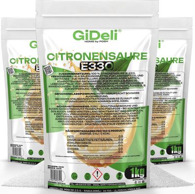 Zitronensäure 3kg Entkalker Citric Acid Lebensmittelqualität E330 Vegan GiDeli