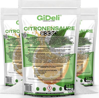 Zitronensäure 15kg Entkalker Citric Acid Lebensmittelqualität E330 Vegan GiDeli
