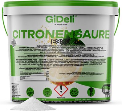 Zitronensäure 10kg Entkalker Citric Acid Lebensmittelqualität E330 Vegan GiDeli