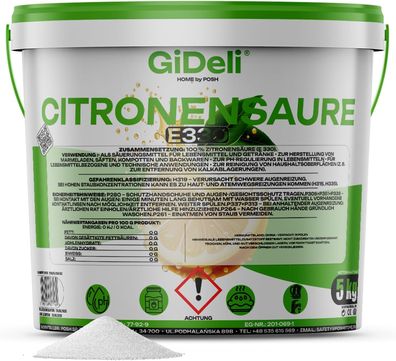 Zitronensäure 5kg Entkalker Citric Acid Lebensmittelqualität E330 Vegan GiDeli