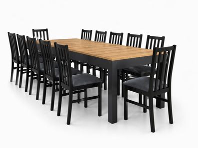 Ausziehbarer Tisch 160 - 300 cm WENUS mit 12 Stühlen - Schwarz / Eiche Craft