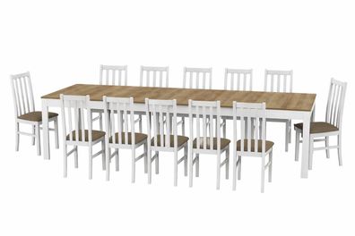 Ausziehbarer Tisch 160 - 300 cm WENUS mit 12 Stühlen - Weiß / Eiche Riviera