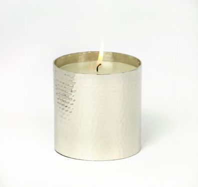 Lambert Noor Kerze in Gefäß vernickelt, H 10 cm, D 10 cm, Kerze weiß, Oberfläche
