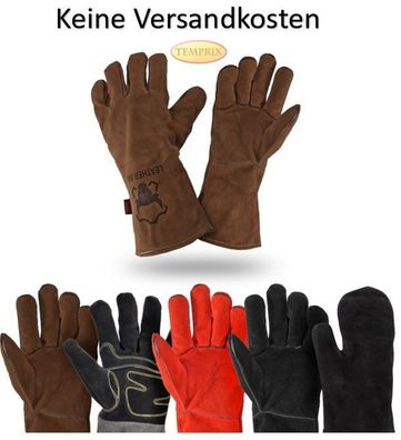 Kaminhandschuhe Grillhandschuhe BBQ Kamin Hitzebeständig Ofen Leder Grillhandschuhe