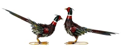 2er Set Fasane Tierfiguren 28/37cm Metall stehend Dekofigur Deko Haus Garten