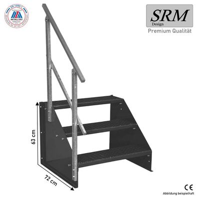 4 Stufen Standtreppe Breite 60 - 160cm Höhe 84cm komplett anthrazit 1x Geländer