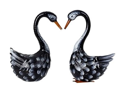 2er Set Schwan Schwäne Tierfigur 41cm Metall stehend Dekofigur Deko Haus Garten
