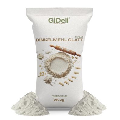Dinkelmehl Typ 630 25kg Fein Hell Brot Backen Pizza Kuchen Urkorn Mehl GiDeli