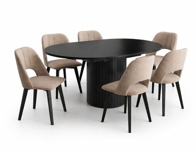 Ausziehbarer Tisch 120 - 160 cm ZANTE mit 6 Stühlen - Schwarz
