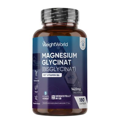 Magnesiumglycinat Kapseln - 180 vegane Kapseln - 3 Monate Vorrat 2er Pack