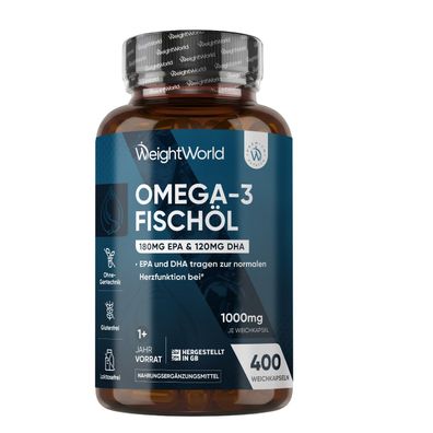 Omega 3-400 Kapseln 1+ Jahr Vorrat-1000mg Fischöl pro Tag - WeightWorld