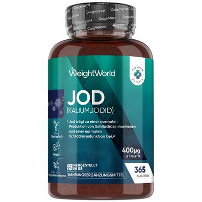 Jod Tabletten - 400µg pro Tablette- 365 Kaliumjodid Tabletten - 1 Jahresvorrat