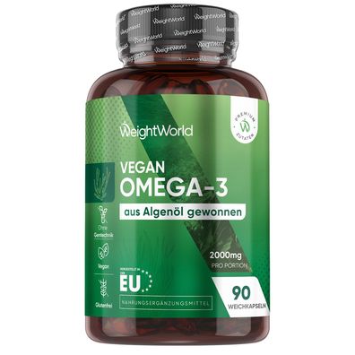 Vegane Omega 3 Kapseln - 2000mg Algenöl liefern 600mg DHA & 300mg EPA pro Tag