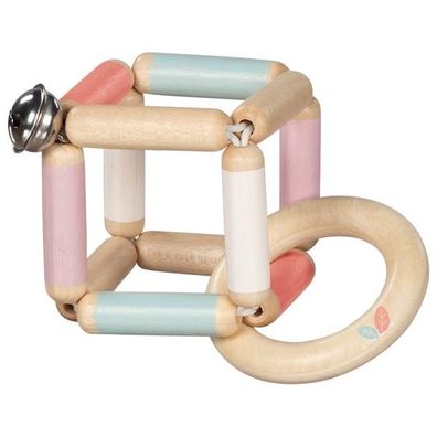 Elastik Greifling Würfel rosa goki 65297 Holz Baby-Spielzeug Made in Germany