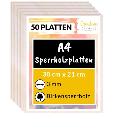 Creative Deco 49x A4 Birkensperrholzplatten 3mm 300x210mm