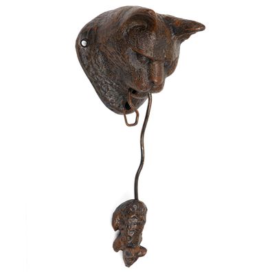 Rustikaler Türklopfer aus Gusseisen im Katzen-Design mit Mausdetail - Vintage-Deko fü