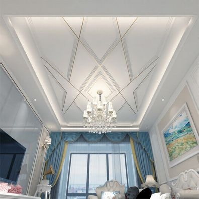 Fototapete 3D Deckenoptik Gips Linien Wandbild Modern Wohnzimmer Tapete 6087
