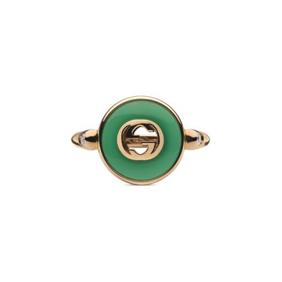 Gucci - YBC786547002 - Gucci Ineinandergreifender Ring aus Roségold, grünem Achat und