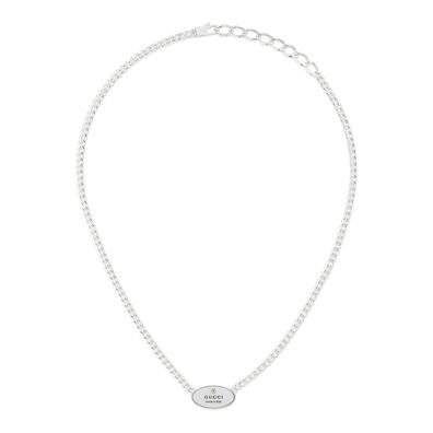 Gucci – YBB797142001 – Marken-Halskette mit ovalem Anhänger aus Sterlingsilber 40–45