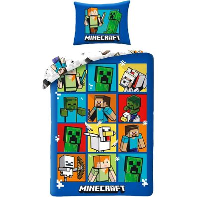 Minecraft Bettwäsche Set aus Baumwolle Bettdeckenbezug 140 × 200 cm mit 70 × 90