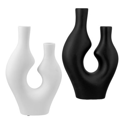 Gilde Vase, "Abstrakt", Keramik, schwarz, weiß, L. 9 cm, B. 19.5 cm, H. 31 cm