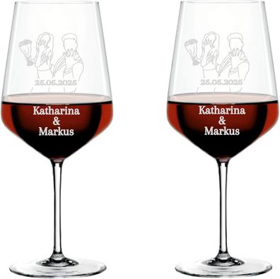 Hochzeits-Weinglas personalisiert - Gravur Name & Datum | Spiegelau Style - Ring