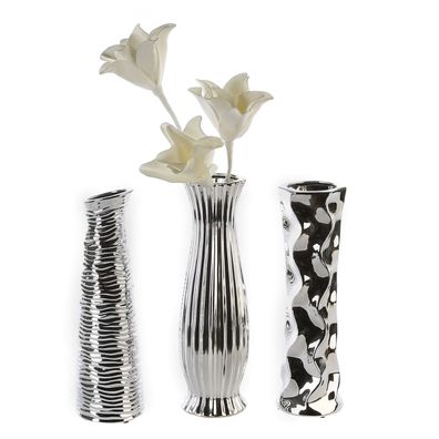 Gilde Vase, "Diverso", Keramik, silberfarben, VE 6, 3 Stück wie abgebildet, H