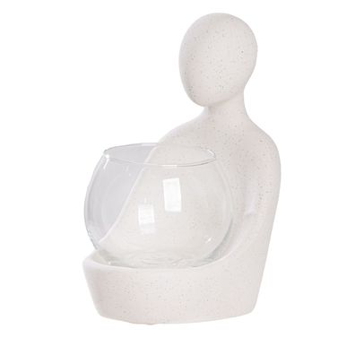 Gilde Windlicht, "People", Glas, Keramik, weiß, VE 2, L. 11 cm, B. 14.5 cm, H