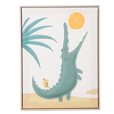 Gilde Bild, rechteckig, "Krokodil mit Vogel", Krokodilmotiv, Filz, Kunststoff,
