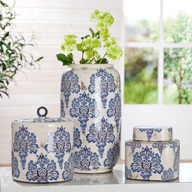 Gilde Deckelvase, "Fayencen", Keramik, blau, weiß, VE 2, L. 18 cm, B. 18 cm, H