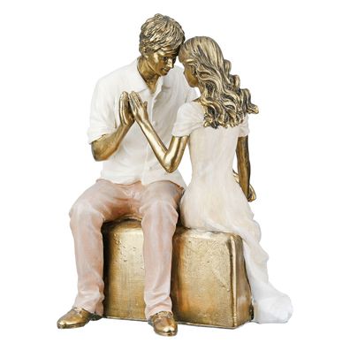 Gilde Figur, Paar, "Embrace", Poly, creme, goldfarben, VE 2, L. 11 cm, B. 12.5
