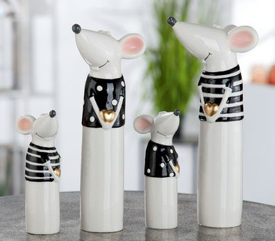 Gilde Figur, Maus, "Loving", Herzmotiv, gepunktet, gestreift, Porzellan, weiß, L