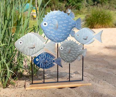 Gilde Standrelief, "Ocean", Fischmotiv, Metall, grau, hellblau, dunkelblau, VE 2,