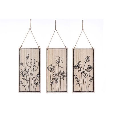 Gilde Hänger, rechteckig, "Wiped", Blumendesign, Kunststoff, MDF, naturfarben, L