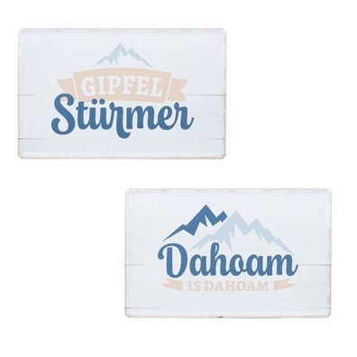 Gilde Schild, rechteckig, "Berge", Spruch, Metall, weiß, B. 30 cm, H. 19 cm 55764