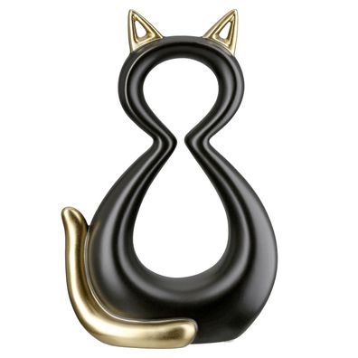 Gilde Figur, Katze, "Catty", Keramik, schwarz, goldfarben, VE 2, L. 7 cm, B. 14
