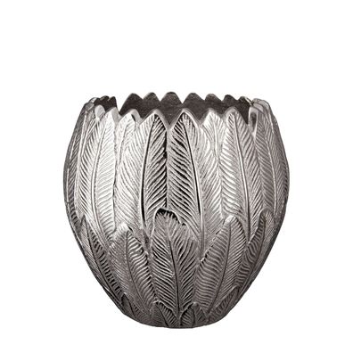 GILDE Vase, bauchig, "Feder", Aluminium, silberfarben, , H. 21,5 cm, D. 22 cm 67973