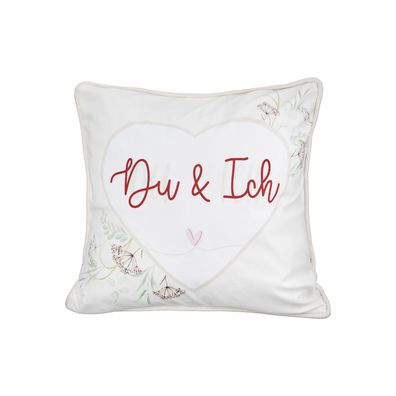 Gilde Kissen, quadratisch, "Du und Ich", Herzmotiv, Schriftzug, Blumenmuster,