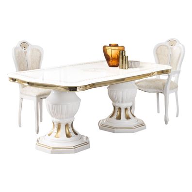 Barock Esstisch Bella Ausziehbar in Weiß/Gold Hochglanz 185 - 230 cm