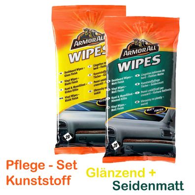 Armor All Kunststoff Pflege Set Cockpit Reiniger Glänzend + Seidenmatt je 20er