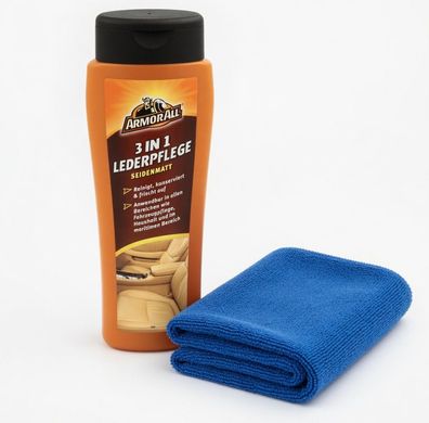 Armor All 3in1 Lederpflege Seidenmatt 250ml + Mircofasertuch 30x30cm Set