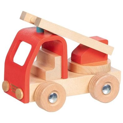 Feuerwehrauto, Feuerwehr Leiterwagen Fahrzeug aus Holz, ab 2 Jahren, goki 55839