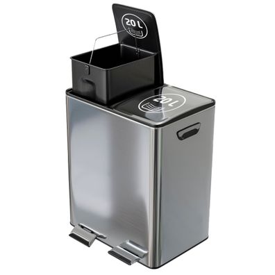 Amig Recycling-Mélleimer 40 L 2x20 L Edelstahl mit Pedalen