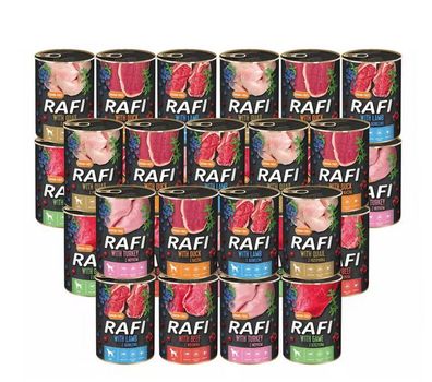 Rafi - Nassfutter für Hunde, 32×400 g (Dosen) 8 Sorten