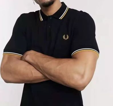 Fred Perry Poloshirt T-shirt Kurzarm Polohemd Herren Schwarz