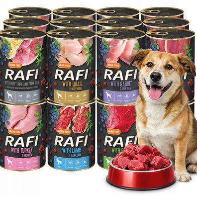 Rafi - Nassfutter für Hunde, 24×400 g (Dosen) 8 Sorten Dolina noteci