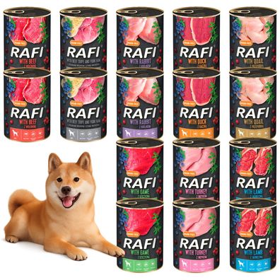 Rafi - Nassfutter für Hunde, 16×400 g (Dosen), 8Sorten Dolina Noteci