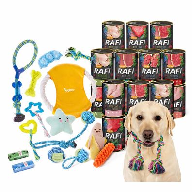 Rafi - Nassfutter für Hunde, 16×400 g 8 Sorten Dolina Noteci Hundespielzeug set