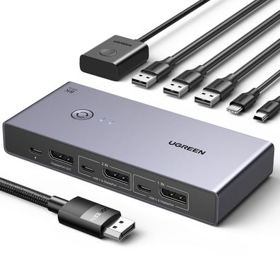 UGREEN DisplayPort KVM Switch DP 1.4 8K 4 USB 3.0 mit Kabeln